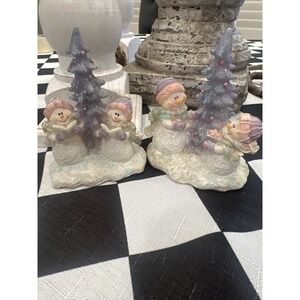 Home Interiors Snowman Figurines Set of 2 Pastel Christmas Decor holidAu